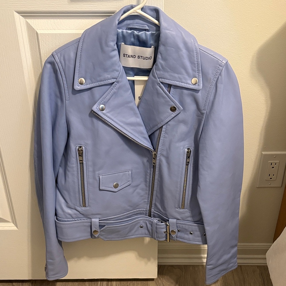 Stand Studio Women's Sky Blue Leather Jacket